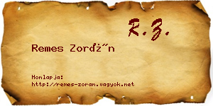Remes Zorán névjegykártya